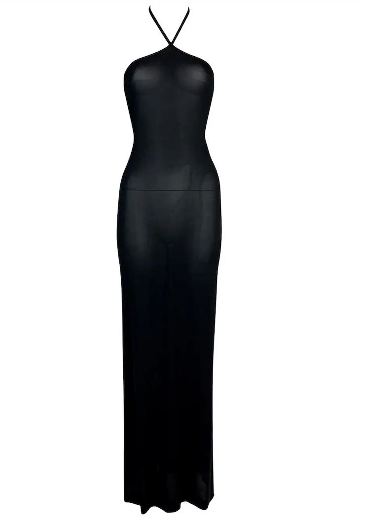 Gucci Sheer Black Halter Gown w G Logo Crystal