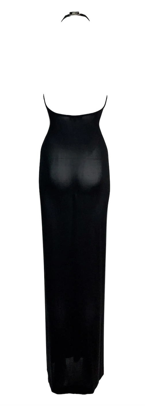 Gucci Sheer Black Halter Gown w G Logo Crystal